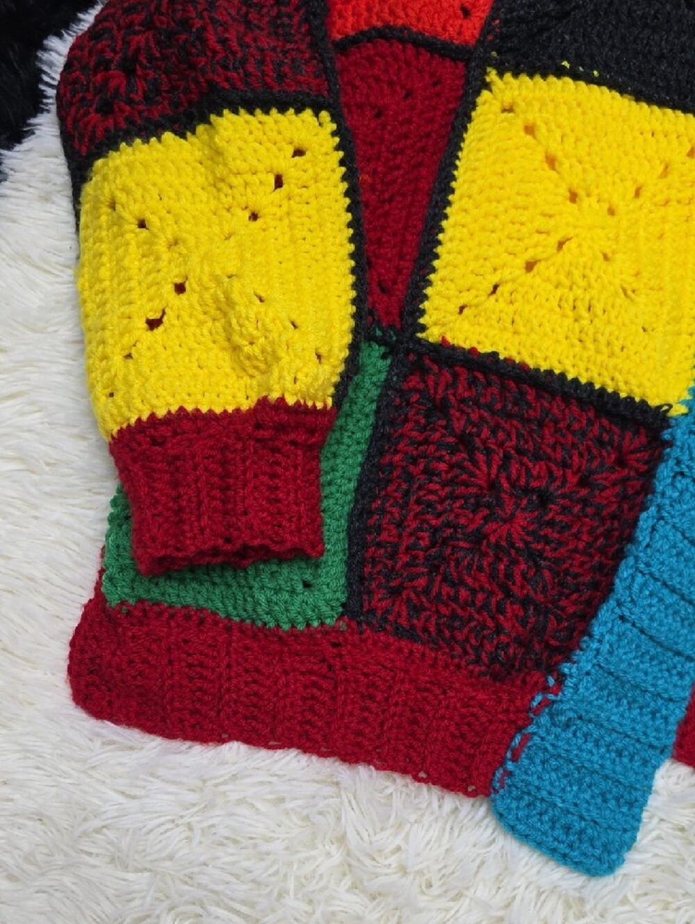 Colorblock Crochet Patchwork Cardigan - Bright Multicolor - Picture 3 of 7